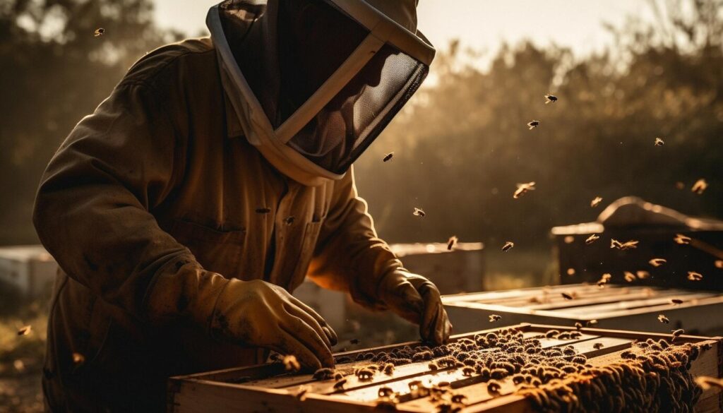 man removing bee hive